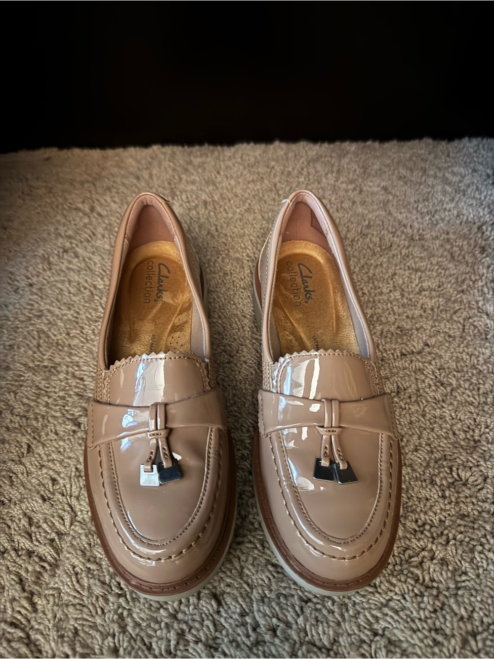 Clarks Collection Beige Patent Tassel Loafers